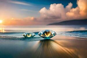 two diamonds on the beach at sunset. AI-Generated photo