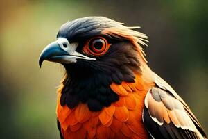 a close up of an orange and black bird. AI-Generated photo