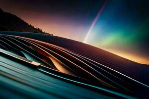 the aurora borealis is seen in the sky above a mountain. AI-Generated photo