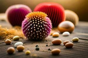 a variety of spiky balls and other objects. AI-Generated photo