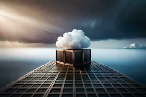 a cloud floating in the sky above a box. AI-Generated photo