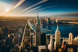 el ciudad horizonte desde encima con un ver de el nuevo York horizonte. generado por ai foto