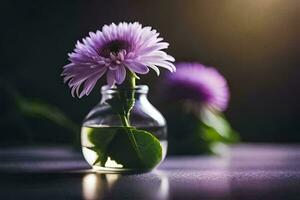 purple flowers in a glass vase. AI-Generated photo