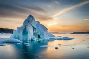icebergs in the water at sunset. AI-Generated photo