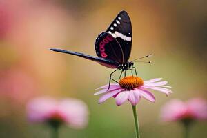 a butterfly is sitting on a pink flower. AI-Generated photo