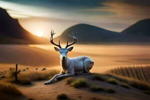 a deer is sitting in the middle of a desert. AI-Generated photo