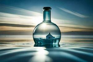 a house in a bottle, water, house, house in a bottle, water bottle, house. AI-Generated photo