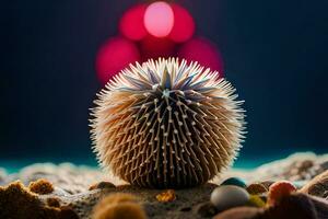 a spiky ball of sand on the beach. AI-Generated photo