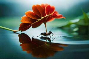 a bug is sitting on top of a flower. AI-Generated photo