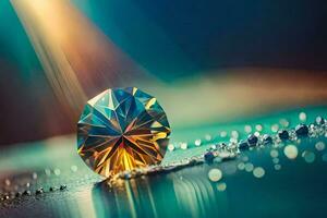 a diamond on a table with water droplets. AI-Generated photo