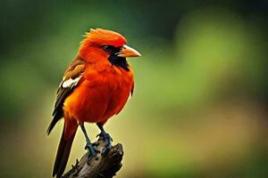 a red bird with black and white feathers. AI-Generated photo
