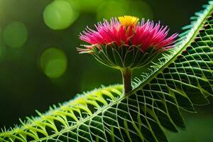 a pink flower is growing on a green plant. AI-Generated photo