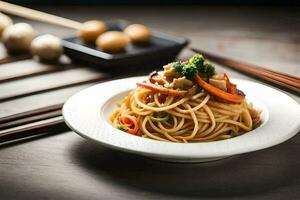 chino comida en el cocina. generado por ai foto