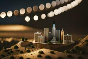a miniature city with lights on it. AI-Generated photo