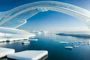 a bridge made of ice floats over water. AI-Generated photo