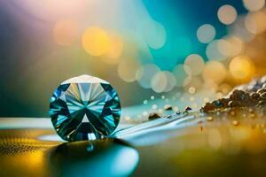 a diamond is shown on a table with a blurry background. AI-Generated photo