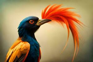 a colorful bird with orange and blue feathers. AI-Generated photo