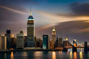 the new york skyline at dusk. AI-Generated photo