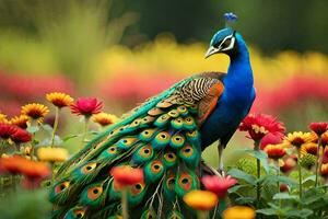 the peacock is a bird of paradise, a member of the peafowl family. AI-Generated photo