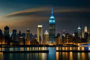 el Manhattan horizonte a noche. generado por ai foto