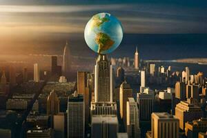 the earth on top of the empire state building. AI-Generated photo
