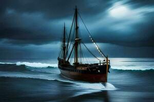 a sailing ship in the ocean at night. AI-Generated photo