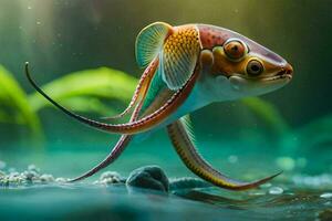 a fish with long fins and a long tail. AI-Generated photo