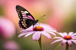 un mariposa es sentado en un rosado flor. generado por ai foto