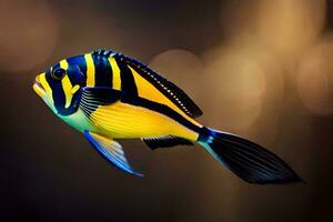 a fish with yellow, black and blue stripes. AI-Generated photo