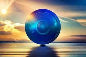 a blue disc floating in the water. AI-Generated photo