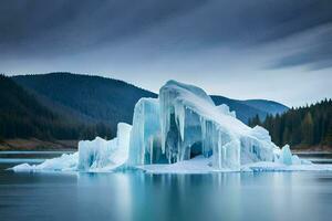 icebergs in the lake, mountains, mountains, mountains, mountains, mountains, mountains,. AI-Generated photo