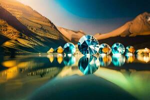 a group of diamonds are reflected in the water. AI-Generated photo