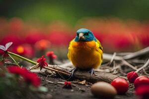 photo wallpaper bird, the flowers, the eggs, the flowers, the bird, the flowers,. AI-Generated