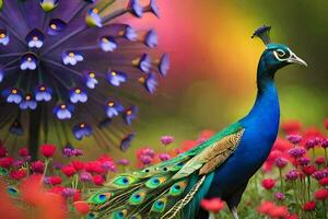 the peacock is a beautiful bird that is often seen in gardens and fields. AI-Generated photo
