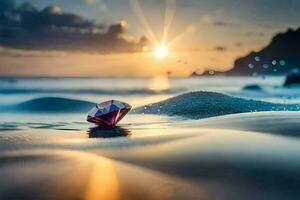 a diamond is seen on the beach at sunset. AI-Generated photo