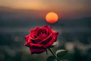 a red rose is in front of the sun. AI-Generated photo