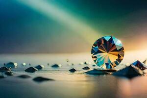 a diamond is sitting on top of a bunch of small stones. AI-Generated photo