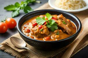 chicken curry in a bowl with rice and vegetables. AI-Generated photo