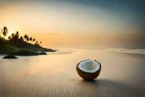 coconut on the beach, sri lanka, india. AI-Generated photo