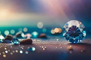 a diamond is sitting on the ground with a few stones. AI-Generated photo