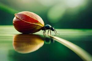 un pequeño insecto es sentado en un hoja. generado por ai foto