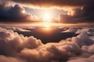 the sun is shining over the clouds in this photo. AI-Generated photo