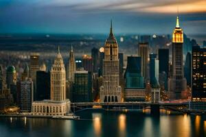 the new york city skyline at dusk. AI-Generated photo