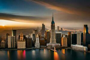 new york city skyline at sunset - cityscape stock photos and royalty-free images from stock. AI-Generated