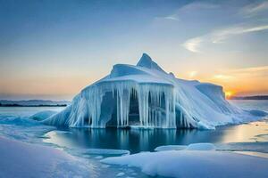 icebergs en el ártico a puesta de sol. generado por ai foto