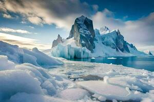 the icebergs in the arctic are covered in snow. AI-Generated photo