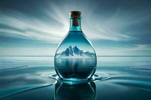 a bottle of water with an iceberg in it. AI-Generated photo