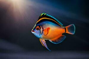 a colorful fish with a bright blue and orange tail. AI-Generated photo