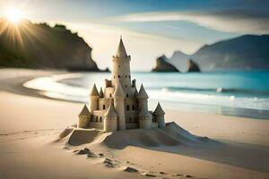 un arena castillo en el playa. generado por ai foto