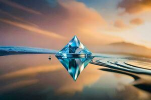 un diamante es reflejado en el agua. generado por ai foto